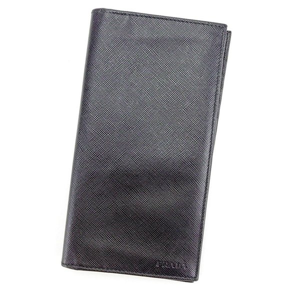 AUTH Prada Wallet Purse Long Wallet Logo Black Mens - Picture 1 of 6
